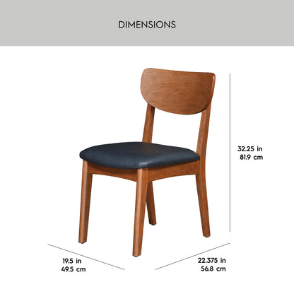Better Homes & Gardens Greyson Mid-Century Dining Chairs, Black Faux Leather, Acorn Finish, Set of 2