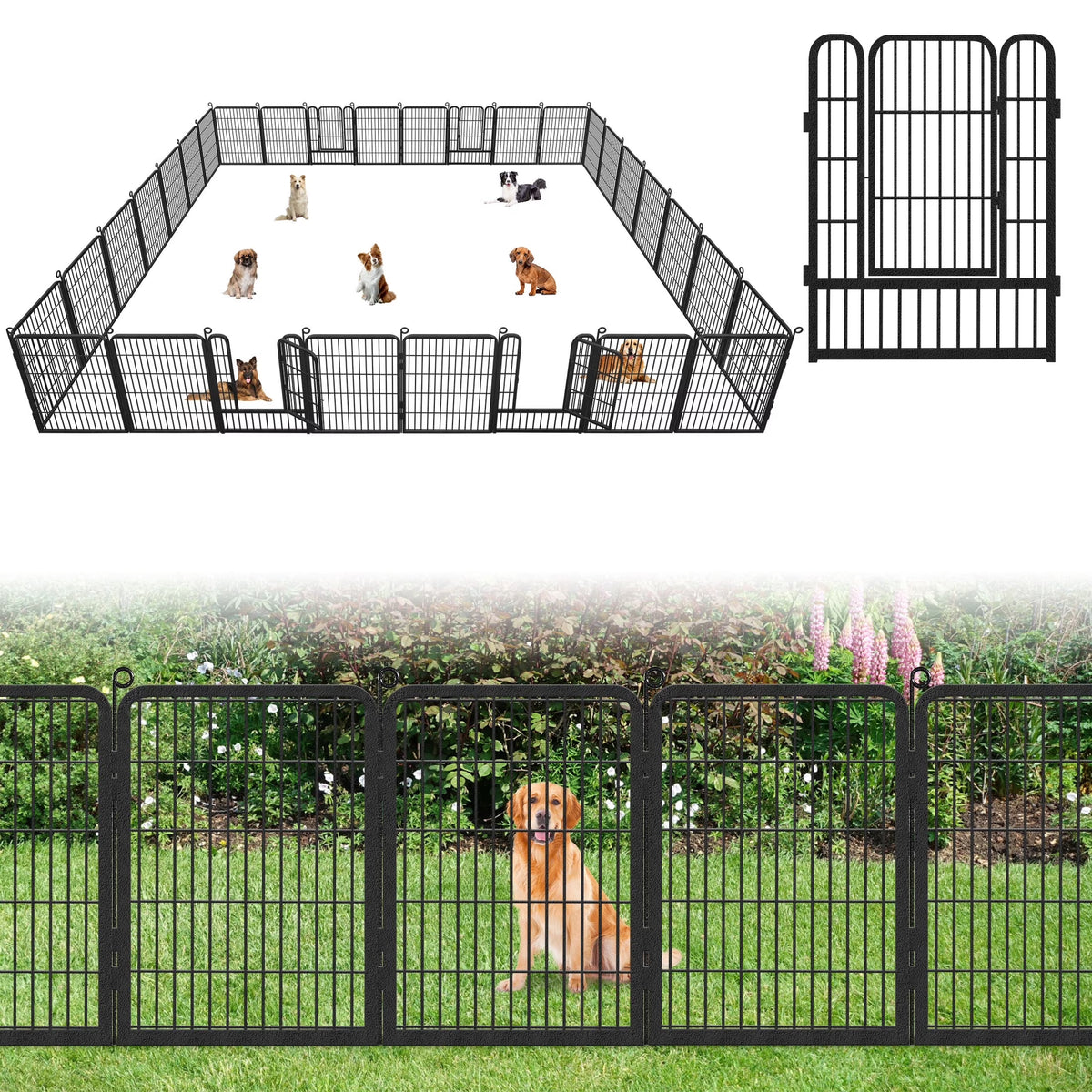 Garden Fence with Gate Fencing No Dig Fence Panels 30ft(L) 32in(H) for Yard Animal Barrier Decorative Garden Fencing for Backyard Patio Garden Fences and Borders for Dogs