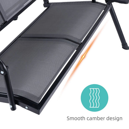 2 Person Patio Swing with Grey Sling Fabric and Black Metal Frame - 450 lbs Weight Capacity