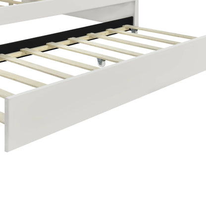 EUROCO Upholstery Full Size Platform Bed, Upholstered Daybed with Headboard and Trundle, Beige
