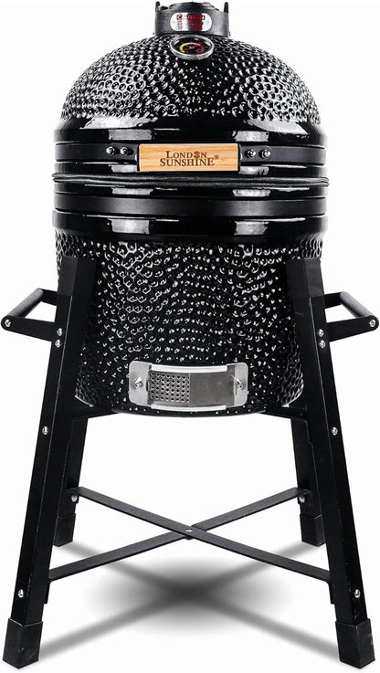 London Sunshine Ceramic Kamado Charcoal BBQ Grill -The Junior Series with Tall Stand (BLACK)
