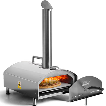 Deco Chef Outdoor Pizza Oven with 2-in-1 Pizza and Grill Oven Functionality, 13" Pizza Stone, Portable 3-Layer Stainless Steel Construction, Pizza Peel, Dough Scraper, Scoop, Slotted Grill (Black)