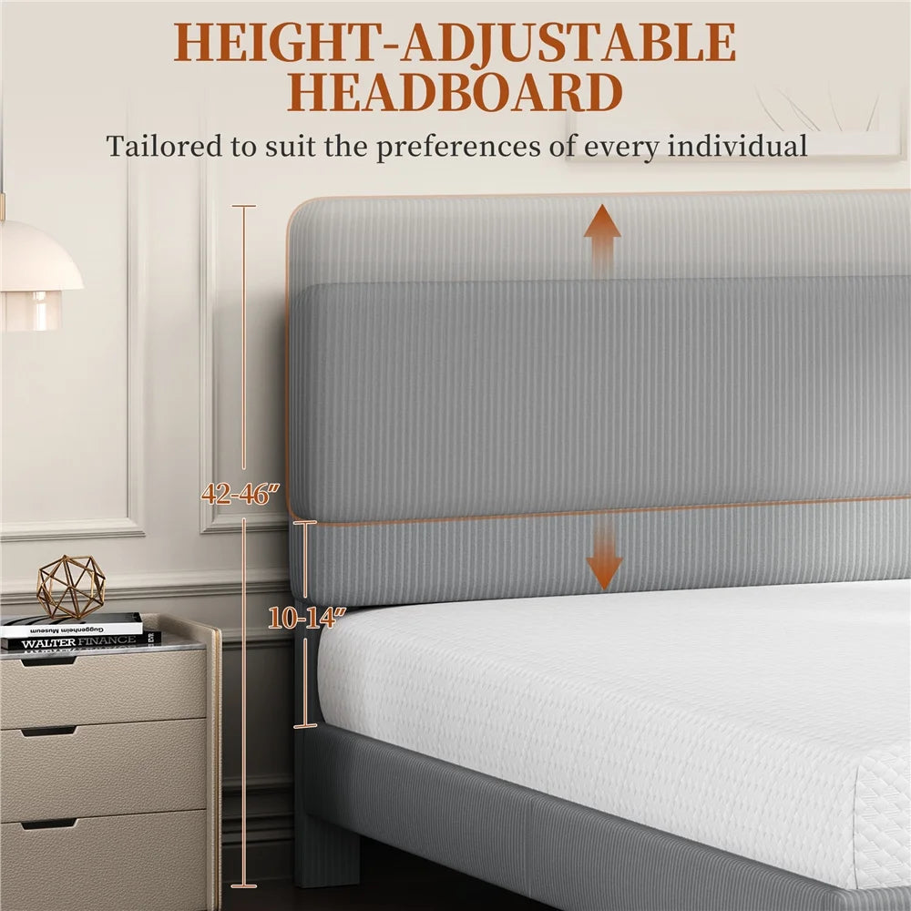 Yaheetech Upholstered Platform Bed with Adjustable Headboard, Queen, Beige
