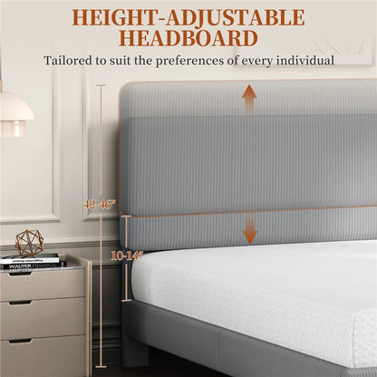 Yaheetech Upholstered Platform Bed with Adjustable Headboard, Queen, Beige