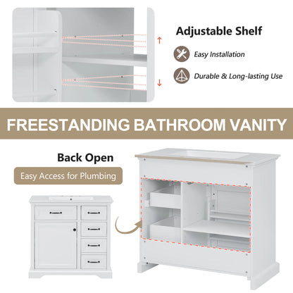 Christopher Knight Home 36" Bathroom Vanity with Sink, Tip-out Drawers, Soft-Close Doors, Grey