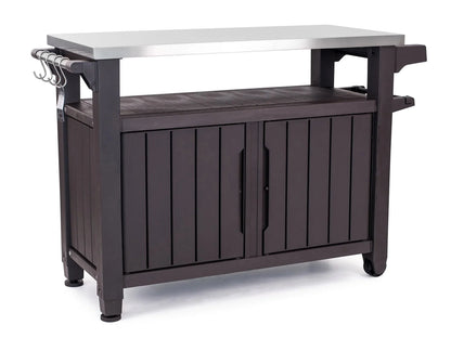 Unity XL Portable Outdoor Table and Storage Cabinet with Accessory Hooks, Espresso Brown