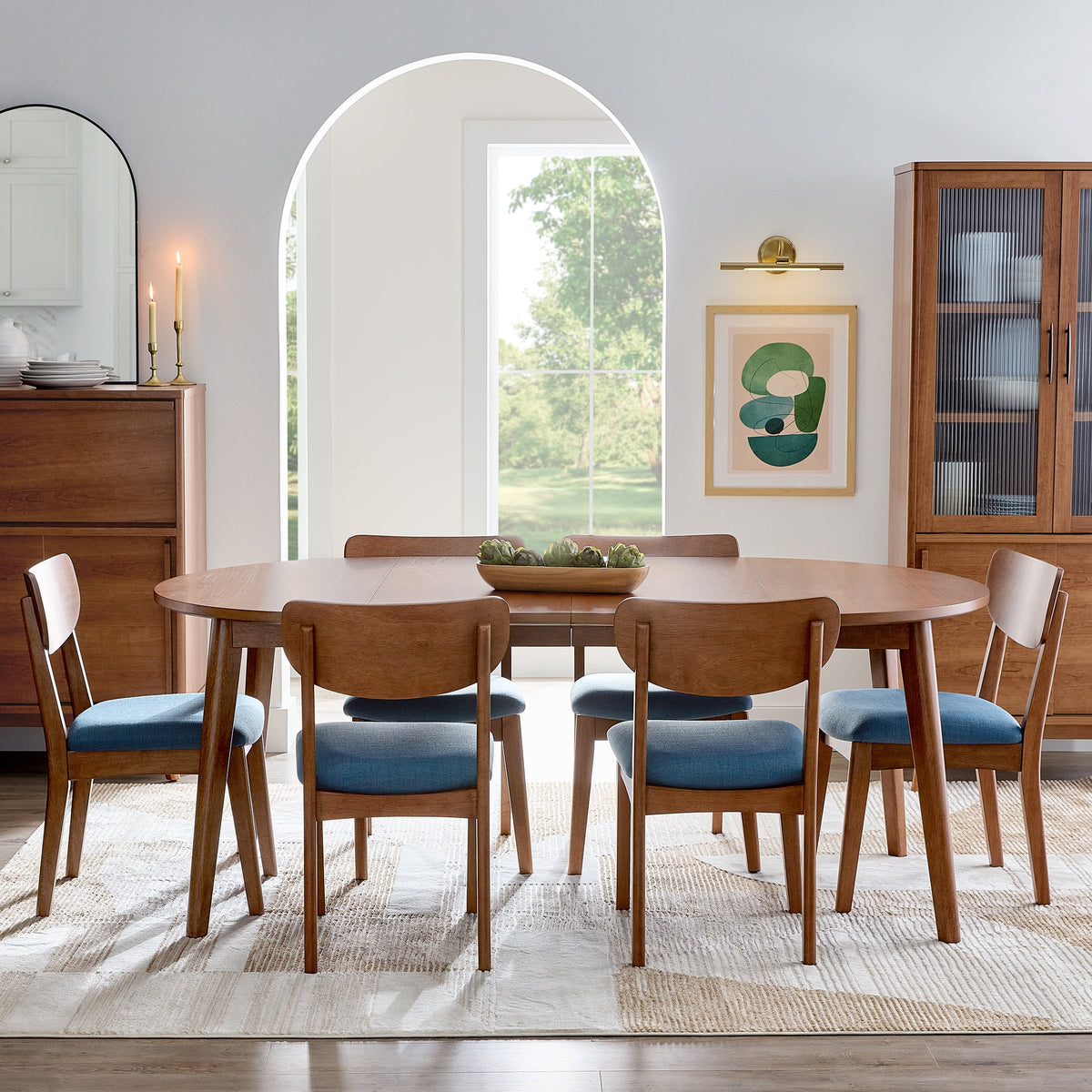 Better Homes & Gardens Greyson Mid-Century Dining Chairs, Black Faux Leather, Acorn Finish, Set of 2