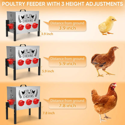 50LB Large Automatic Chicken Feeder 8 Feeding Ports, No-Waste Poultry Feeder, with Adjustable Legs & Locking Lid