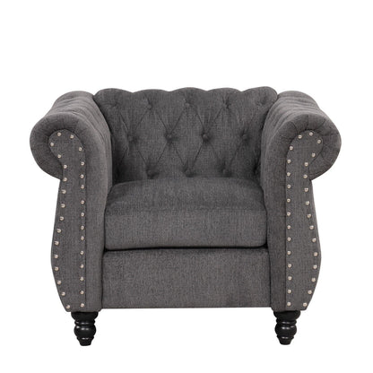 Classic 3 Seater Button Tufted Sofa, Upholstered Couch with Nailhead Rolled Arms Removable Cushions for Living Room Office Bedroom