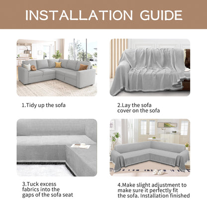 HDCAXKJ Washable L Shape Sofa Covers Reversible Sectional Couch Covers Corner Sofa Slipcovers Blankets Sofa Cover for Living Room Home Decor,91"x252",Gray