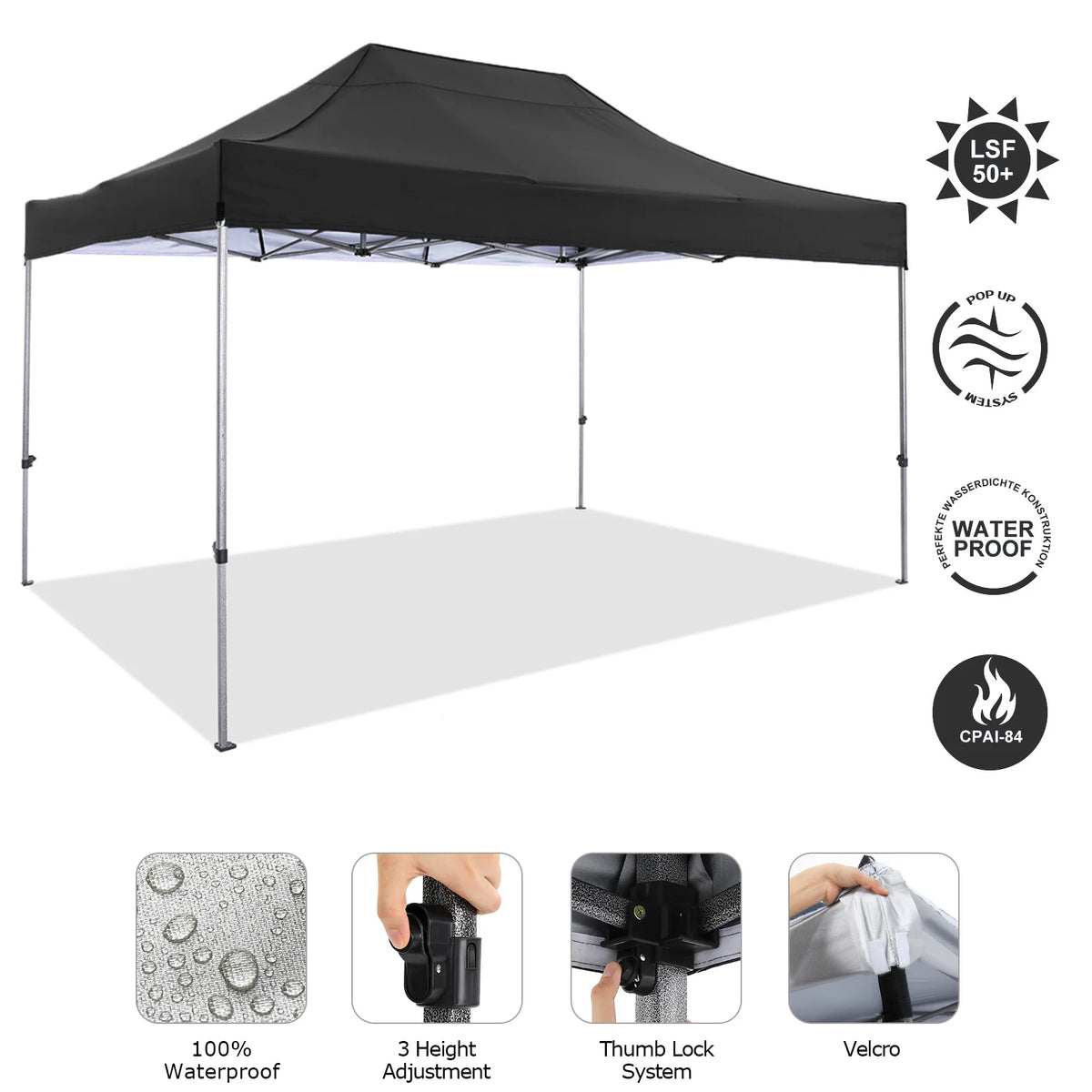 COBIZI 10x15ft Pop up Canopy, Heavy Duty Party Canopy Waterproof Commercial for Outdoor,Black