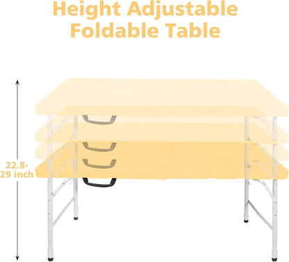 Folding Table with Carry Handle, Portable Fold-in-Half Plastic Table, Rectangle Foldable Table for Indoor