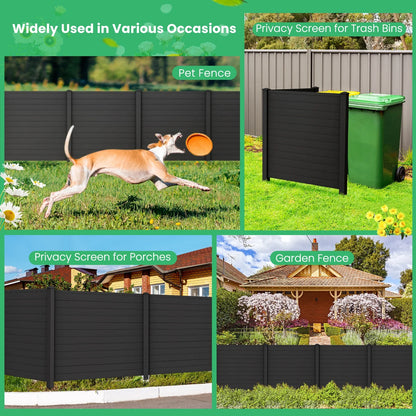 Gymax Outdoor PVC Privacy Panels 2-Pack Picket Fence W/ 3 Cuspidal Foot Stakes Black