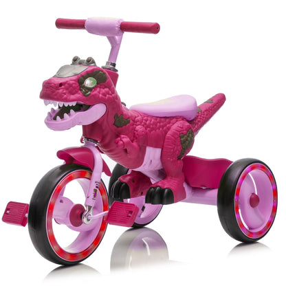 Xuanlur Kids Ride on Dinosaur Tricycle, Toddlers Kid Trike with Wide Flash Wheels, Anti-Slip Pedals, Rear Basket, Music & LED Lights, Toddler Bike Toys Gift for 3-6 Year Old Boys & Girls (Green)