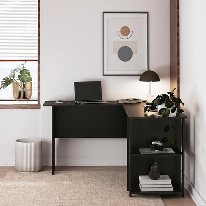 Ameriwood Home L Shaped Desk with Side Storage, Black Oak