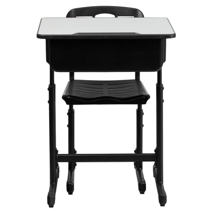 Flash Furniture Adjustable Height Classroom Student Desk with Chair and Book Box, Gray/Black