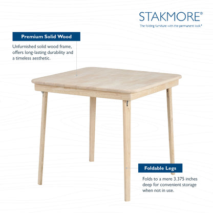 Stakmore Classic Straight Edge Solid Wood Folding Card Table, Unfinished