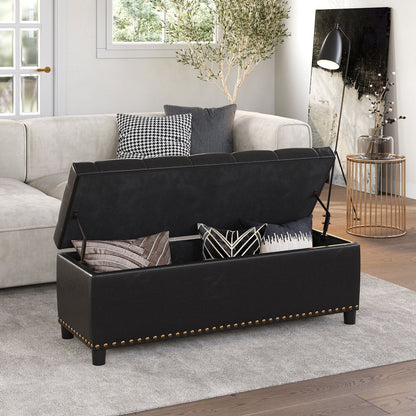 BELLEZE Button-Tufted Faux Leather Storage Ottoman Bench - Brentwood (Dark Brown)