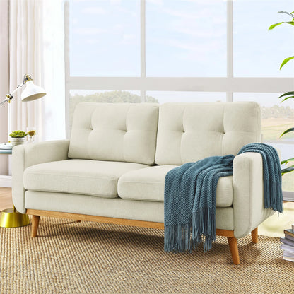 Aukfa 68" Small Sofa Couch Comfy Mid Century Modern Loveseat Sofa for Living Room Bedroom, Cream