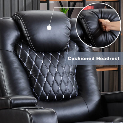 Bonzy Home Overstuffed Electric Home Theater Seating PU Leather Reclining Furniture with with USB Ports and Cup Holders and Hidden Arm Storage - Black