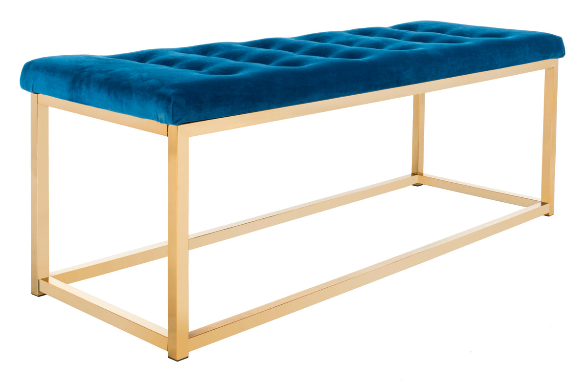 SAFAVIEH Reynolds Contemporary Modern Glam Tufted Bench, Black/Brass