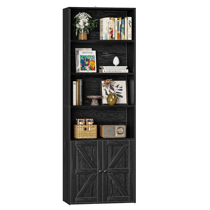 Furmax 1 Piece 4-Shelf Farmhouse Bookcases 4-Tier Bookshelf with Adjustable Shelves&Doors,Storage Cabinet for Home Living room,Kitchen,Office,White