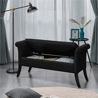 SMILE MART Modern Fabric Tufted Storage Bench with Rolled Arms for Home, Black