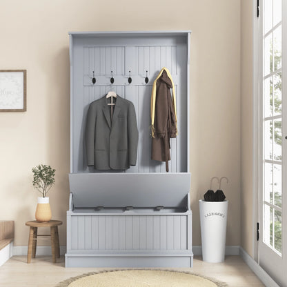 Homiyad 3-In-1 Entryway Bench with Coat Rack, Hall Tree with Bench and Shoe Storage, 5 Hooks for Hallway