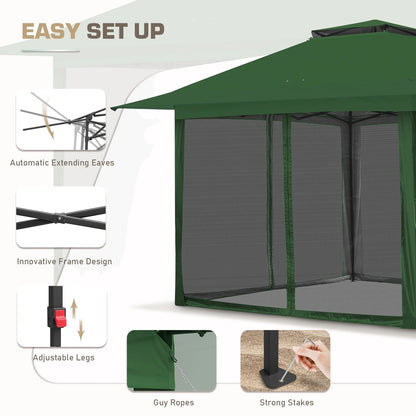 EAGLE PEAK 13' x 13' Pop-Up Gazebo Tent Instant w/Mosquito Netting，Outdoor Gazebo Canopy Easy Set-up Folding Shelter (Beige/Brown)