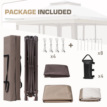 EAGLE PEAK 13' x 13' Pop-Up Gazebo Tent Instant w/Mosquito Netting，Outdoor Gazebo Canopy Easy Set-up Folding Shelter (Beige/Brown)