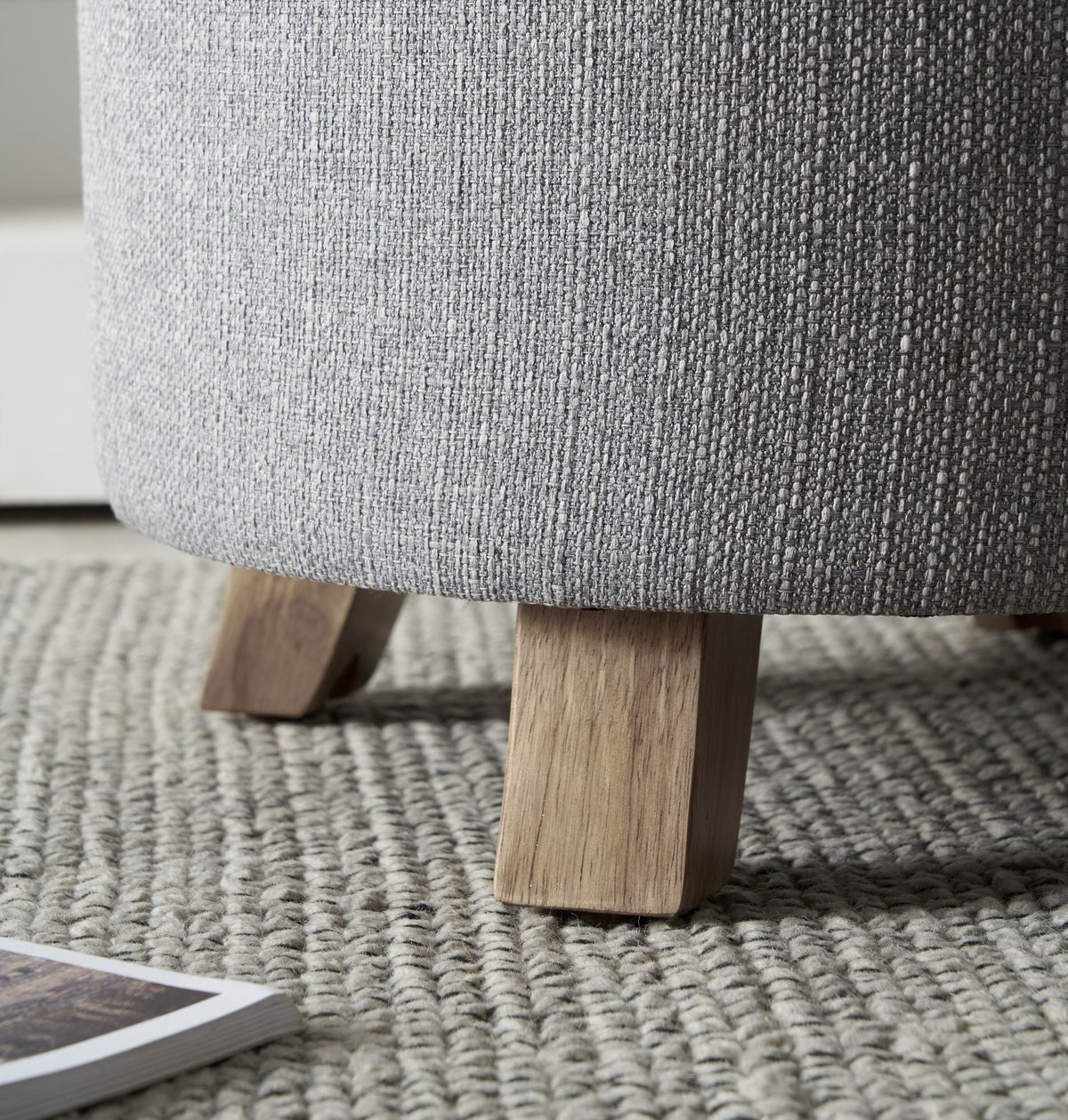 Better Homes & Gardens Round Tufted Storage Ottoman, Gray Faux Linen