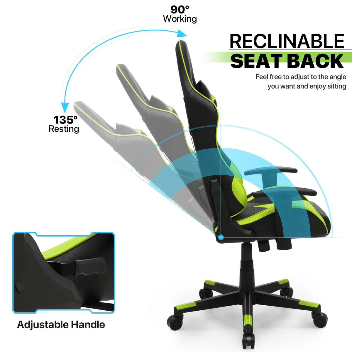 Magshion Ergonomic Gaming Chair, Comfortable Gaming Chair, Computer Chair Leather Desk Chair Adjustable Swivel Gaming Office Chair, Blue