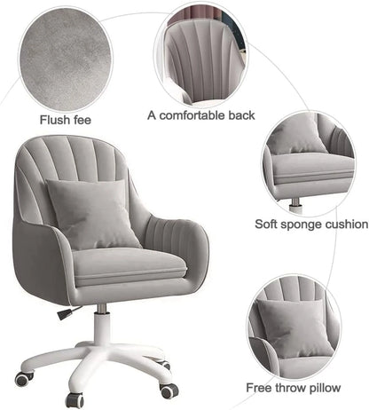 Home Office Chair Computer Chair with Mid-Back Upholstered Modern Tufted Computer Task Chair Swivel Height Adjustable Velvet Accent Chair. White