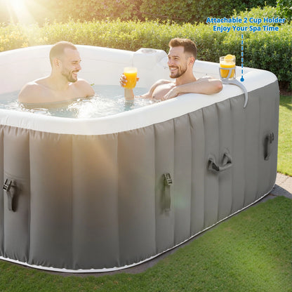 73 inch 4-6 Person Inflatable Hot Tub Spa with Control Panel, Outdoor Portable Hottub with 130 Jets, Insulated Tub Cover and Floor Protector, Temperature up to 104F, Gray