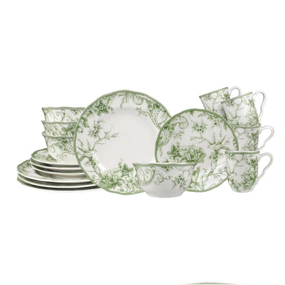 222 Fifth Adelaide Round 16-Piece Porcelain Dinnerware Set, Black Toile
