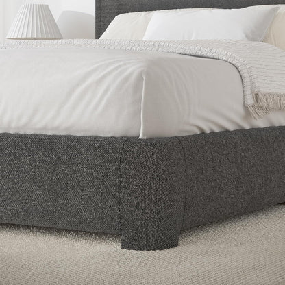4 EVER WINNER Twin Size Bed Frame, Modern Bed Frame with Headboard, Boucle Fabric Upholstered Bed Frame, Soft Curved Headboard, Cream