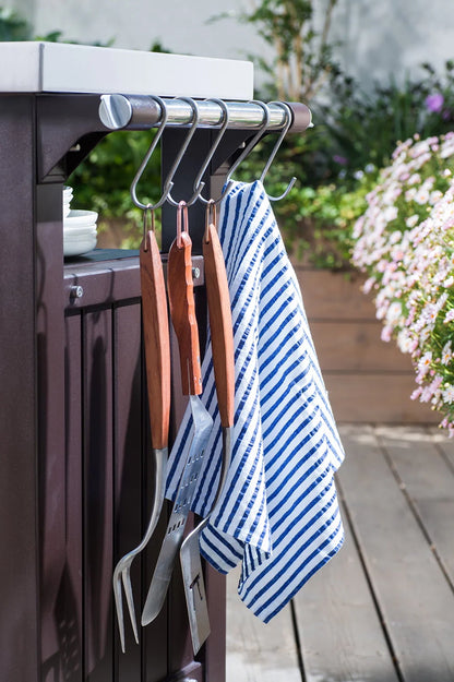 Unity XL Portable Outdoor Table and Storage Cabinet with Accessory Hooks, Espresso Brown