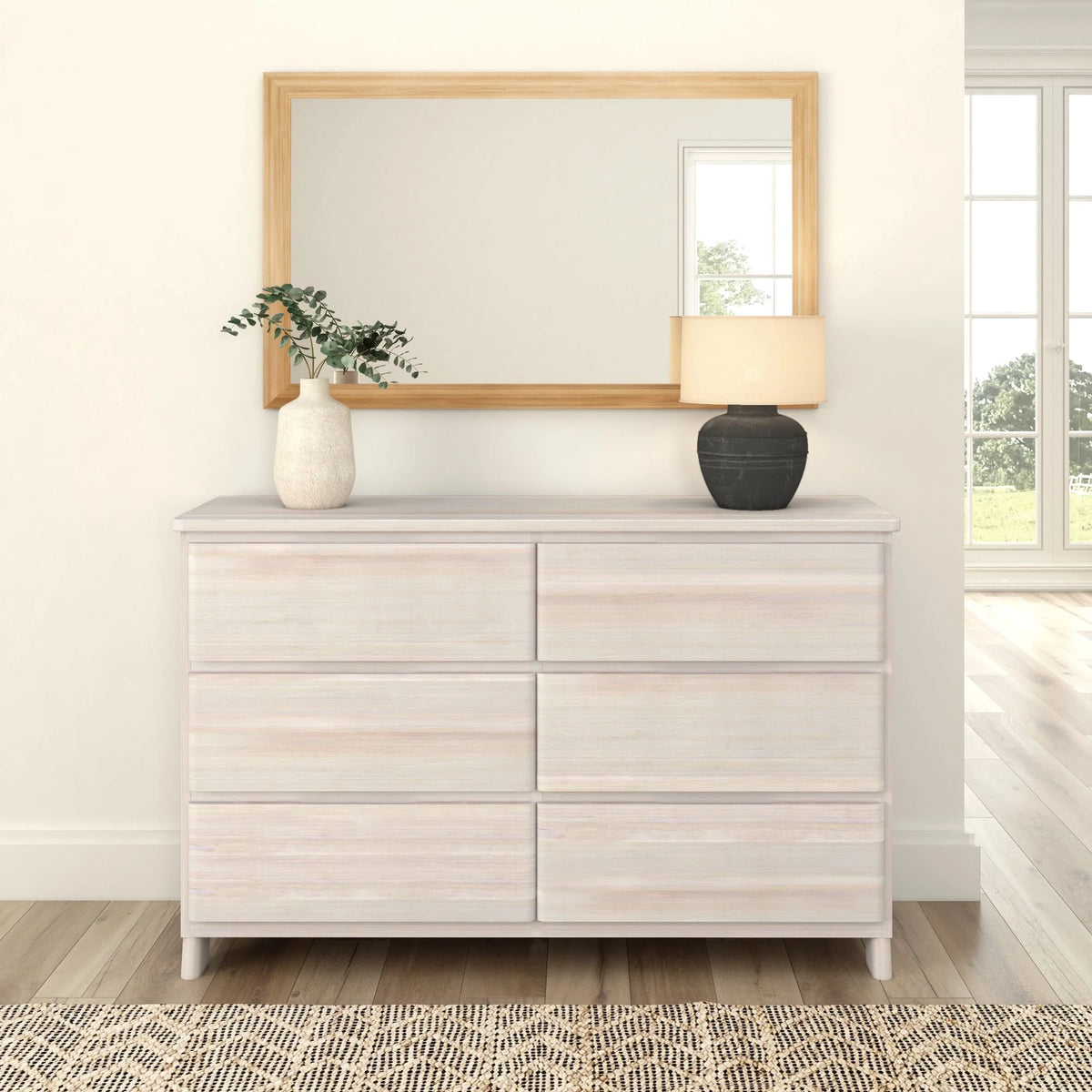Plank+Beam Solid Wood Farmhouse 6 Drawer Dresser, Barnwood Brown