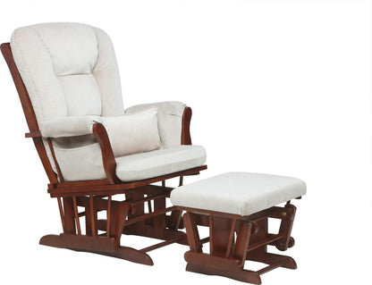AFG Alice Glider and Ottoman with Pillow. Espresso Finish with Beige Cushions