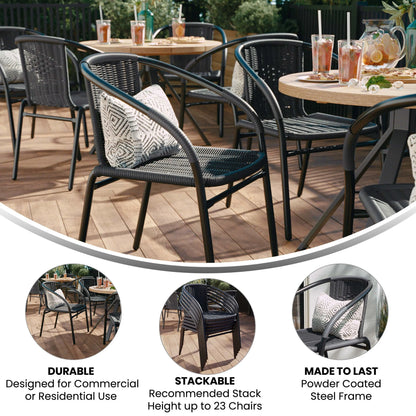 Flash Furniture Lila Indoor/Outdoor Stacking Rattan Patio Chairs, Set of 2, Beige