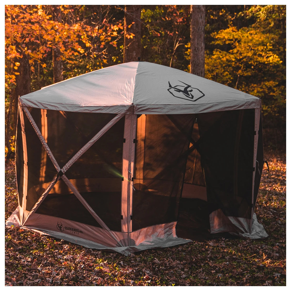 Gazelle Tents?,G6 6-Sided Portable Gazebo with TriTech Mesh, Easy Pop-Up Hub Screen Tent, Waterproof, UV Resistant, 8-Person & Table, Desert Sand, 86" x 124" x 124", GK914, Includes 3 Wind Panels