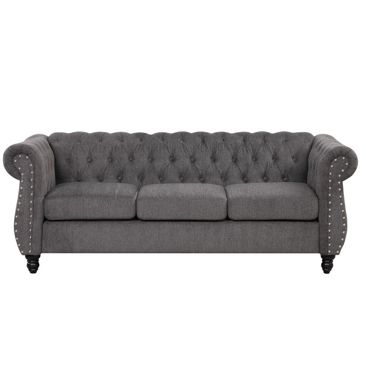 Classic 3 Seater Button Tufted Sofa, Upholstered Couch with Nailhead Rolled Arms Removable Cushions for Living Room Office Bedroom