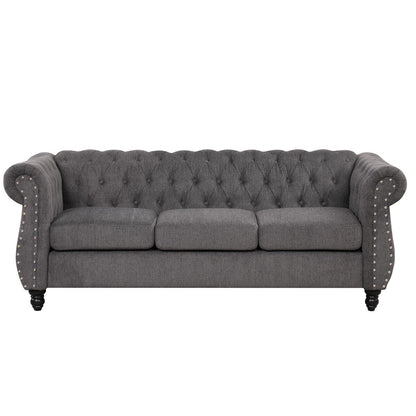 Classic 3 Seater Button Tufted Sofa, Upholstered Couch with Nailhead Rolled Arms Removable Cushions for Living Room Office Bedroom