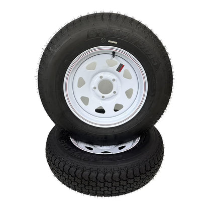 2-Pack Trailer Tire on Rim ST205/75D15 Tex Star LRC 6 Ply Bias 5 Lug White Spoke Wheel 5X4.5" Bolt Pattern