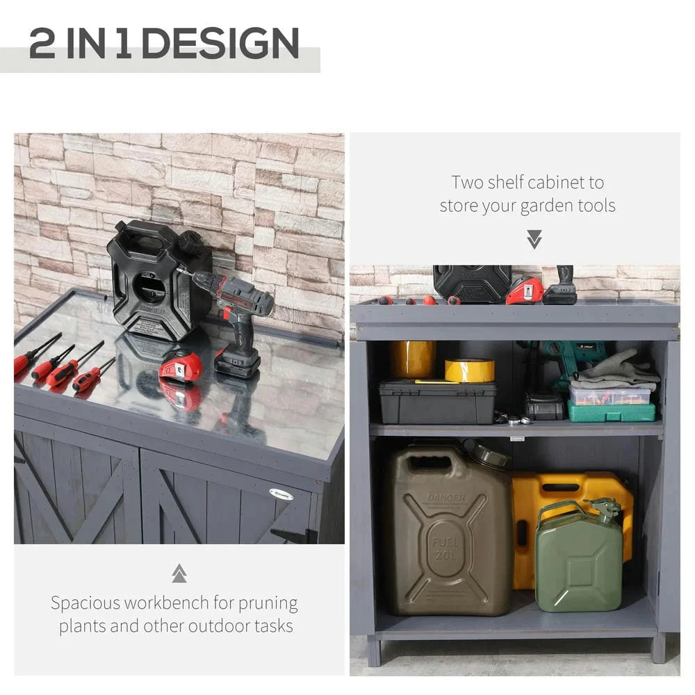 Spaco Garden Storage Cabinet, Outdoor Tool Shed with Galvanized Top and Two Shelves, Yard Tools or Pool Accessories, Gray