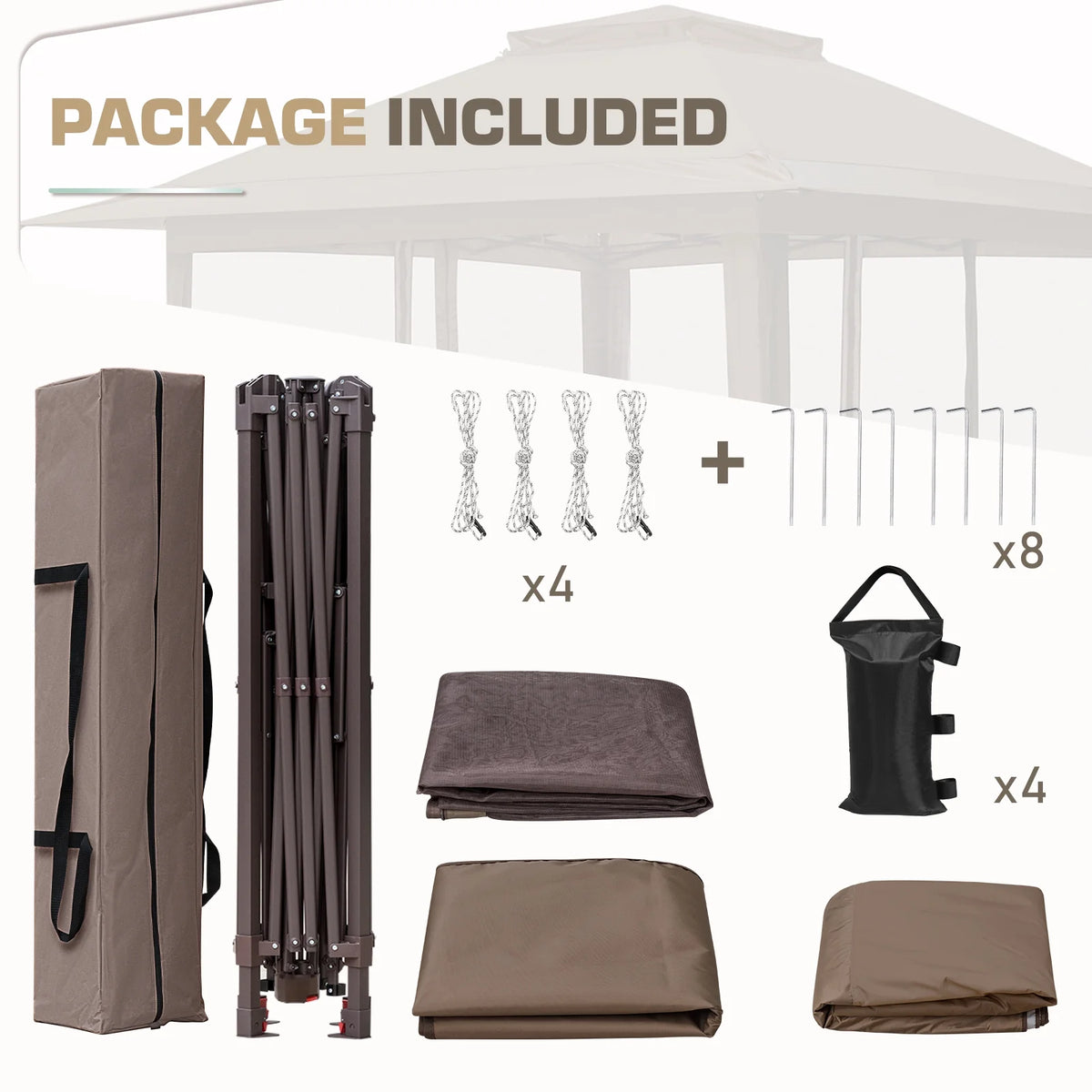 EAGLE PEAK 13' x 13' Pop-Up Gazebo Tent Instant w/Mosquito Netting，Outdoor Gazebo Canopy Easy Set-up Folding Shelter (Beige/Brown)