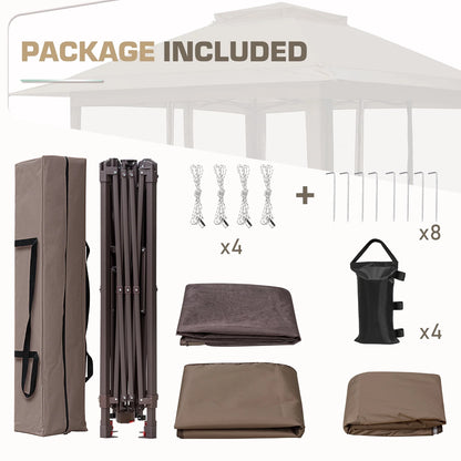 EAGLE PEAK 13' x 13' Pop-Up Gazebo Tent Instant w/Mosquito Netting，Outdoor Gazebo Canopy Easy Set-up Folding Shelter (Beige/Brown)