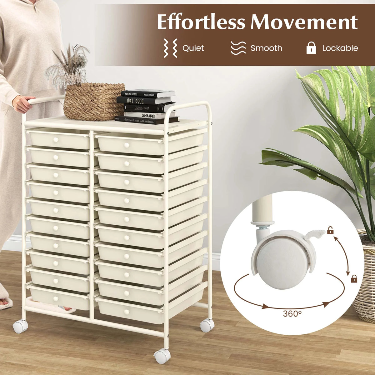Costway 20 Drawer Rolling Storage Cart Tools Scrapbook Paper Office School Organizer Yellow