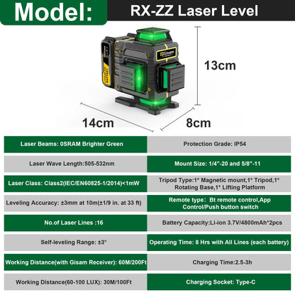Gisam Laser Level with Tripod , 4x360 Self-Leveling Green Cross Line 4D Laser Tool with Remote Control & 2* 4800mAh Battery