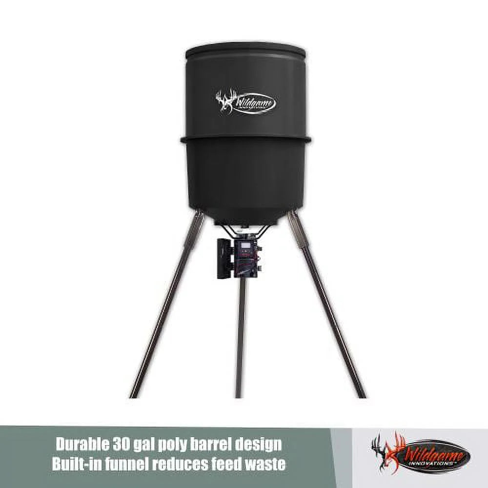 WILDGAME INNOVATIONS Quick-Set 225 lb Game Feeder with Digital Timer | Durable Tripod Corn/Pellet Hunting Feeder with 1-4 Available Feed Times & 30-feet Radius